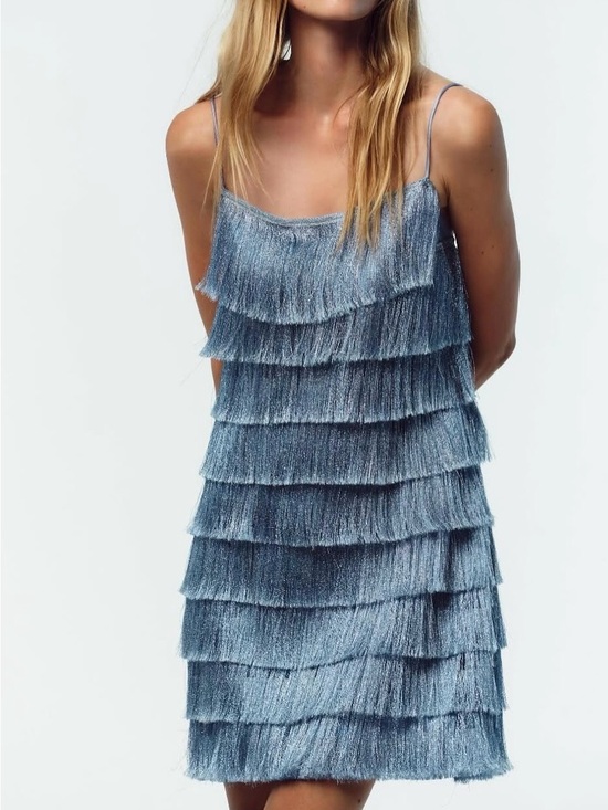Zara Dresses & Skirts - Zara Light Blue Layered Fringe Mini Dress